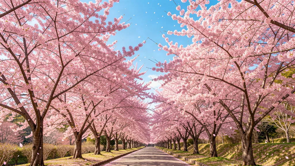 Cherry blossoms over San Francisco Japantown street