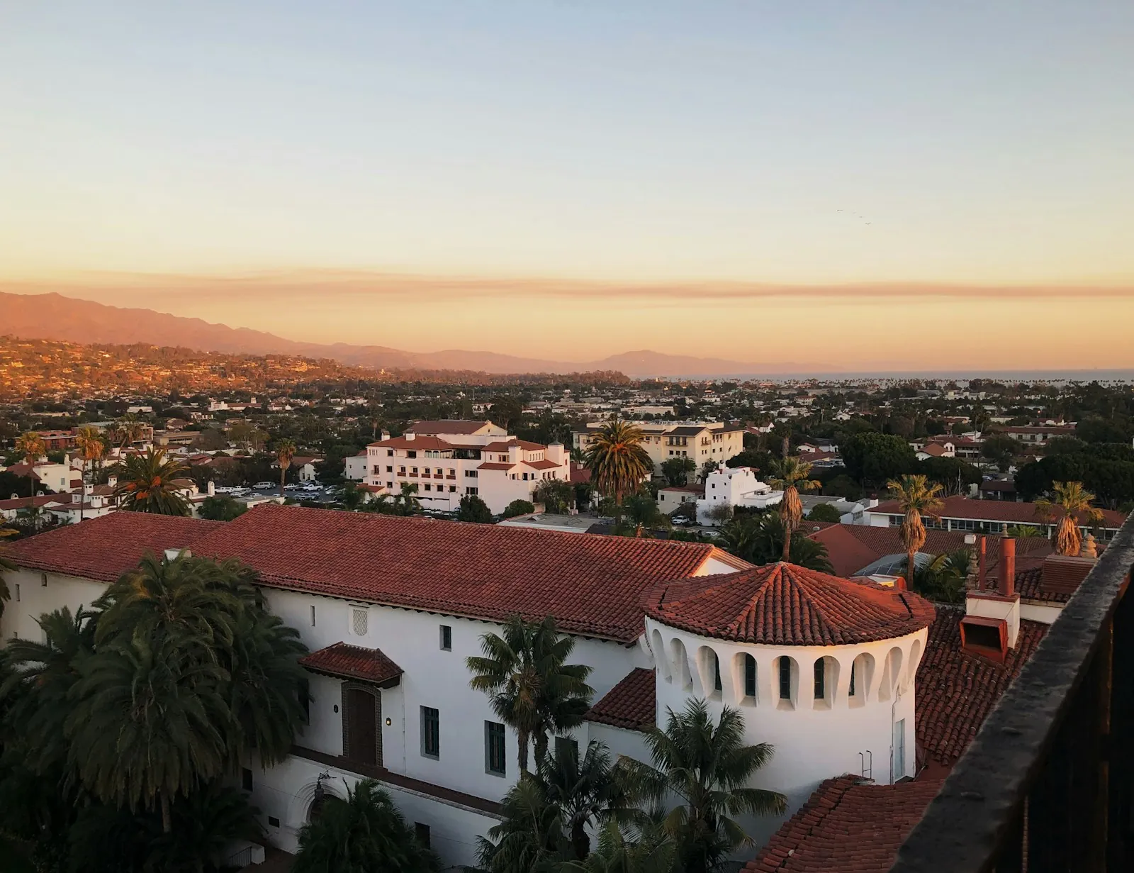 Red-tile rooftops and Pacific coast of Santa Barbara